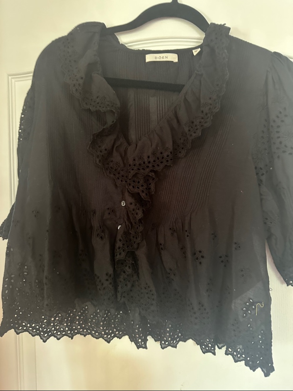 Doen Black Eyelet Ruffle Blouse